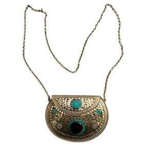 Elegant Gold and Turquoise Mosaic Pendant Crossbody/Clutch
